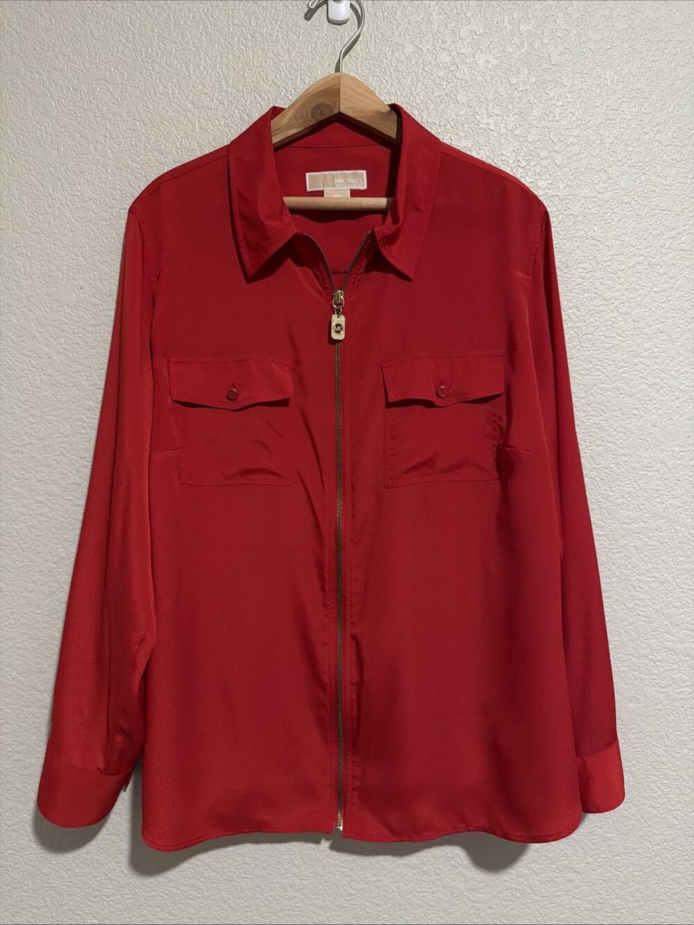 NEW Michael Kors Tunic Top Blouse Modern Luxury Career Red Logo 2X